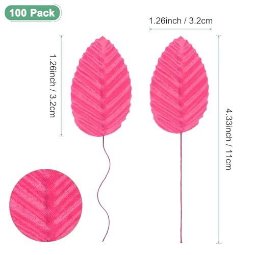 M METERXITY 100-Pack Artificial Silk Leaf, Faux Wire Single Leaves, Fake Flower Leaf with Stem for DIY Bouquet/Wreaths/Wedding/Garland/Party Decorations, Fake Rose Craft Leaves [Rose Red] - color: Rose Red
