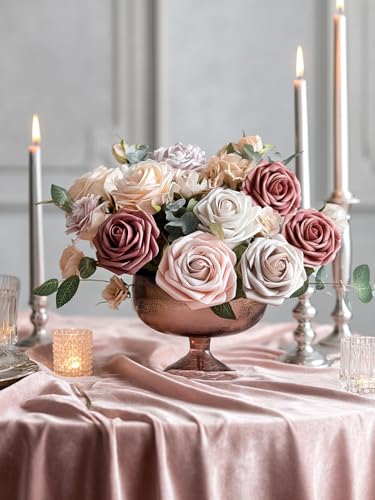 InnoGear Artificial Flowers, 50 Pcs Dusty Pink Foam Fake Roses Bulk with Stems for Decoration DIY Wedding Bouquets Centerpieces Bridal Shower Party Christmas Tree - color: Dusty Pink