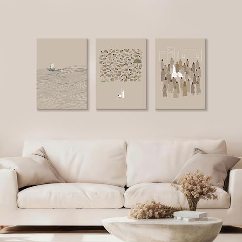 WENGTIAO 3Pcs Christian Wall Art Jesus Canvas Art Prints Beige Bible Sketches Painting Pictures Inspirational Scripture Artwork Religious Wall Decor for Living Room Church Prayer Room 16”x24”x3 - color: Jesus Bible Story, size: 16"x24"x3Pcs