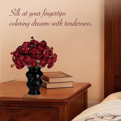 Silk Ranunculus Artificial Flowers Bulk 18PCS - Dark Red Silk Bouquet for Wedding Centerpieces, Bridal Shower, Home Decor Arrangements, Valentine's Day,Mother's Day - color: Wine Red
