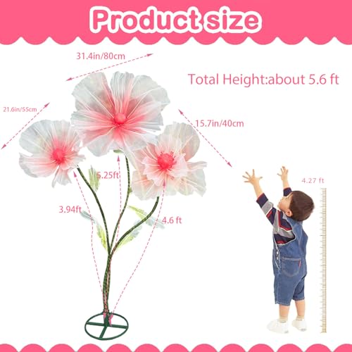 Giant Flowers Decorations, Large Wedding Artificial Silk Flower with Standing Base for Valentine Reception Banquet Outdoor Ceremony Party Church Floral Backdrop 3pc (Red) - color: Red