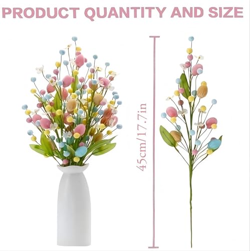 Artificial Easter Flower,4 Pcs Easter Colorful Egg Berries Decorations, Spring Flower Stems Egg Twig Branches, for Home Party Vase Flower Arrangement Centerpiece Decor
