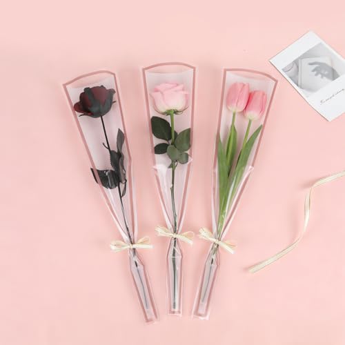 50 Pcs Flower Water Tubes with 50 Pcs White Single Rose Sleeve Single Rose Holder for Bouquets Flower Vials Individual Single Stem Floral Wrapping Bag for Mother's Day Graduation Florist Supplies - color: White, size: single flower wrap