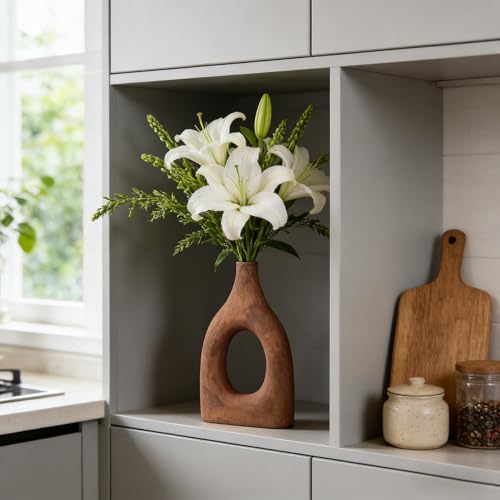 Large Boho Ceramic Floor Vase for Home Decor, Matte Narrow Hollow Vase for Pampas Grass, Minimalist Decorative Centerpiece for Living Room, Entryway, Office (Terracotta Medium) - color: Terracotta Medium