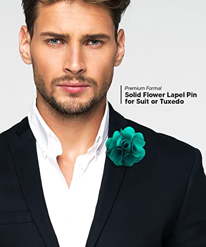 Premium Men's Formal Solid Color Flower Lapel Pin - Boutonniere for Men, Brooch Pin - color: Aqua