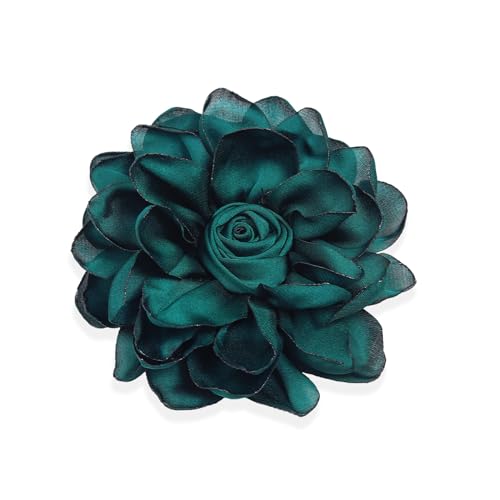 Dainty Satin Rose Flower Brooch Pins for Women Delicate Large Camellia Pins Shawl Clips Duckbill Clips Wedding Prom Banquet Party Jewelry Gift - color: Forest Biome