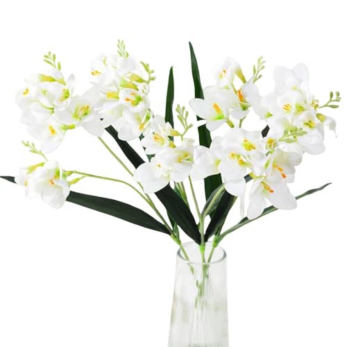 XZJMY 3Pcs Artificial Freesias Flowers,Artificial Lily for Wedding Home Party Garden Shop Office Decoration (White)