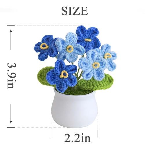 Blync Knitting Crochet Flowers Potted Plants, Fake Forget Me Not Flowers for Friends, Family and Lover, Artificial Handmade Flowers for Valentines Birthday Wedding Gift and Home Decor (Gpink) - color: Gpink