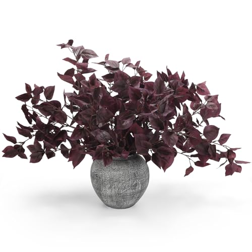 Giegxin 8 Pcs Artificial Burgundy Eucalyptus Stems, 32.7 Inch Christmas Faux Eucalyptus Stems Fake Burgundy Branches Spray Silk Leaves Plants for Vase Home Farmhouse Table Decor