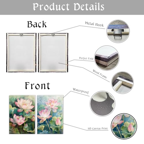 KPLUNDO Zen Canvas Wall Art 2 Panel Blooming Pink Lotus Poster Wall Decor Watercolor Lotus Pond Painting Modern Artwork Spa Room Home Decoration Ready To Hang(Artwork-2,24"x36"x2pcs) - color: Artwork-2, size: 24"x36"x2pcs