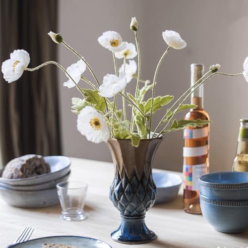 Lifelike Artificial Poppy Flowers, 8 Stems Silk Bouquet with Flocked Stems & Leaves – for Wedding Centerpieces, Home Decor, Table Arrangements - color: 8pcs White