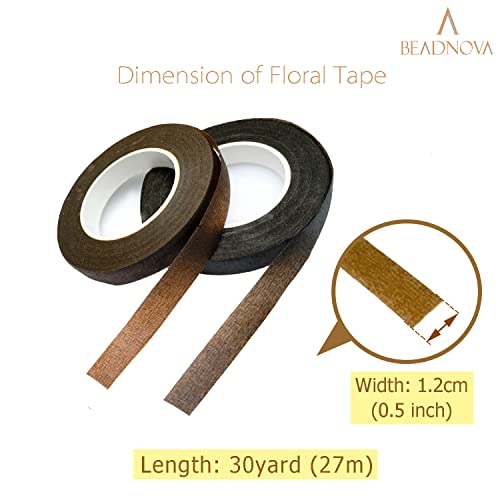 BEADNOVA Floral Tape 1/2inch Flower Tape Mix Brown Floral Tape for Bouquets Floral Arranging Stem Wrap Craft (Brown and Dark Brown, Total 60yards) - color: Brown and Dark Brown