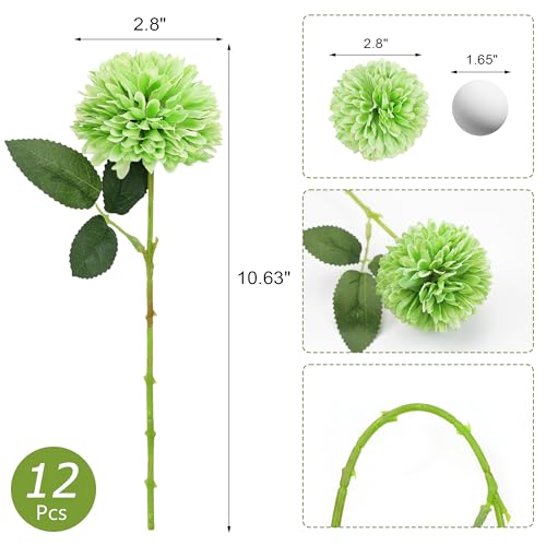SITUMEIZI 12 Pcs Green Artificial Chrysanthemums Flowers Ball Flower Fake Mums Silk for St Patricks Day Wedding Home Kitchen Decoration Floral Arrangement Table Centerpiece(Light,Deep) - color: Green3, size: 12 Pieces