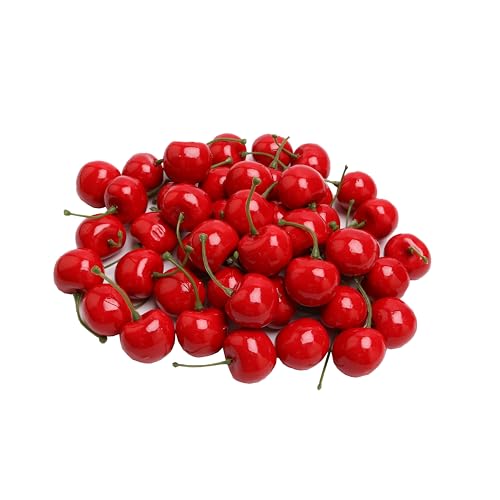 50PCS Lifelike Artificial Red Cherries-Decorated with Small Fake Fruits, Used for Cake Ingredients, Food Display, Handicrafts and Central Decoration-are Vibrant and Reusable - color: Red Cherry