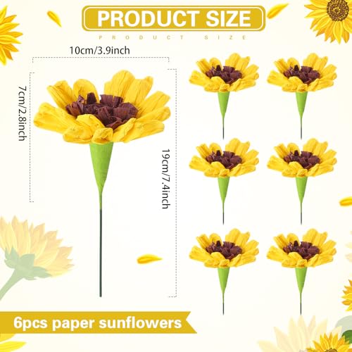 Ctosree 6 Pcs Sunflower Artificial Yellow Crepe Paper Flowers Bunch with Stems Mexican Fiesta Assorted Paper Flowers Fiesta Centerpieces for Birthday Party Cinco De Mayo Party Decor - color: Sunflower