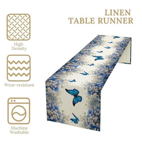 Butterfly Table Runner,Spring Seasonal Garden Theme Blue Flowers Butterflies Table Runner for Home Indoor Outdoor Kitchen Holiday Party Wedding Decor 13x36 Inch - color: Butterfly-2, size: 13x36in