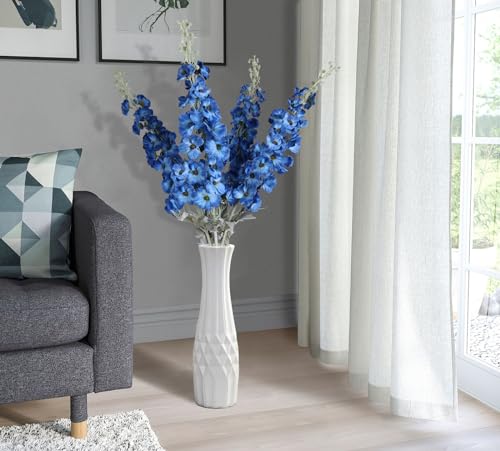 42'' Long Stem Blue Delphinium Artificial Flowers for Tall Vases 4PCS Fake Hollyhock Silk Flowers Realistic Larkspur Faux Flowers for Home Wedding Table Decor Floral Arrangement (Dark Blue) - color: Dark Blue