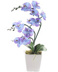 15" Tall Artificial Silk Phalaenopsis Orchid Flower Plant Pot Arrangements (Purple Blue) - color: Purple Blue