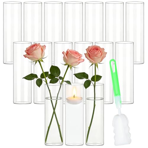 16 Pack Glass Cylinder Bud Vases for Centerpieces, 7.8” H x 2.5” W Clear Flower Vases Bulk, Floating Candle Holder for Wedding Party Home Decor