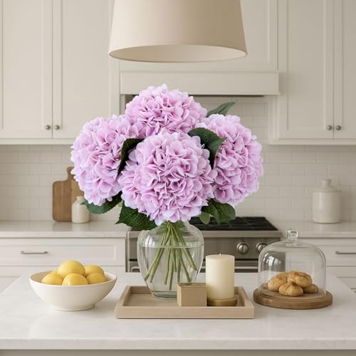 ZYTUYO 3PCS Soft Pink Hydrangea Artificial Flowers 20" Large Fake Latex Real Touch Hydrangeas Flowers with Stems Faux Silk Bouquet for Indoor Home Decor Table Wedding Party Floral Outdoor Centerpieces - color: Soft Pink
