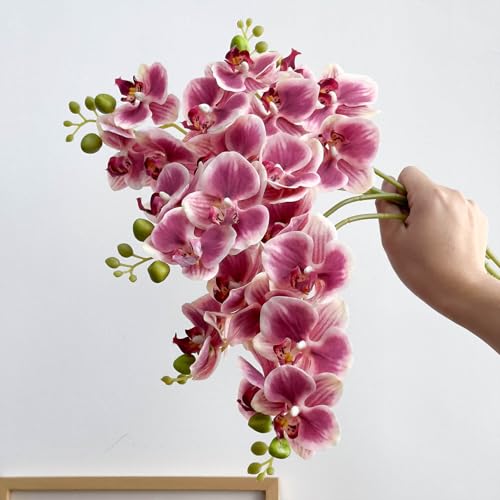 5 Fake Orchid in 17 Inches with Real Touch Flowers and Flexible Stems, Artificial Orchids That Look Real Arrange for Wedding Bouquets Home Office Indoor Decorations (Pinkish Purple) - color: Pinkish Purple