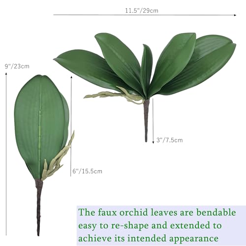 M2cbridge Artificial Green Orchid Leaves Phalaenopsis Stems Real Touch for Flowers Arrangements Pot Decor (9",10pcs) - color: 9",10pcs