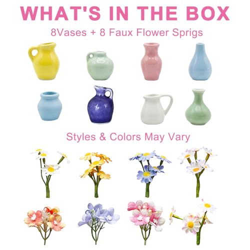 8Pcs Mini Vase Magnets for Fridge with Artificial Flowers Set Strong Magnetic Cute Decorative Bud Vases for Kitchen Office Locker Home Decor Small Flower Vase (Morandi) - color: Morandi