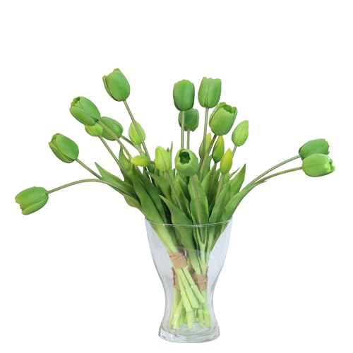 20pcs Artificial Tulip Flowers,16 Inch Real Touch Tulip Stems with Faux Leaves, Faux Tulips and Buds for Home Décor Centerpiece Ornament Wedding Bouquet,Green - color: Green