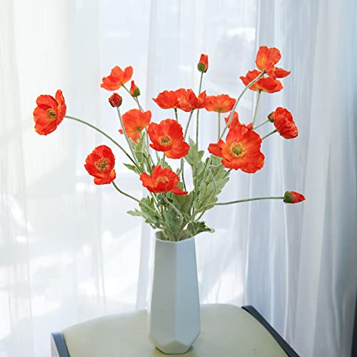 Artificial Flowers 5Pcs Poppies Flowers Artificial Silk Flowers for Home Office Wedding Outdoor Decor (Dark Orange) - color: Dark Orange