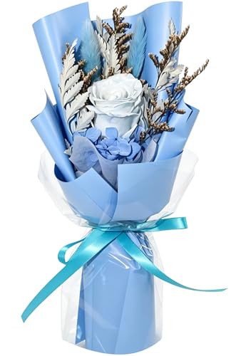 Preserved Flowers Bouquet,Flowers For Delivery,Light Blue Rose Bouquets,Birthday Flowers Gifts For Women Mom Grandma Wife Friends,Real Roses Gift From Daughter Valentine’S Day Mothers Day Anniversary - color: Light Blue, size: Rose Bouquet
