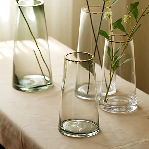 Moden Trapezoid Glass Vase with Gold Mouth for Centerpieces Home Wedding Decoration (1, Small 4.7" x 8.7") - size: Small 4.7" x 8.7"