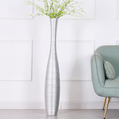 Leewadee Decorative Tall Floor Vase for Living Room Decor, 41 inches, Silver, Resin - color: Silver, size: 41 inches