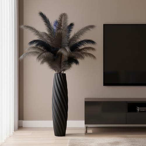 Tall Floor Vase, 23.6 inches Tall Vases Sturdy, Luxury, Textured for Decorative Branches Dried Flowers, Floor Vase for Rustic, Living Room, Shelf Decor (Black) - color: Black