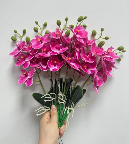 6 Branch Artificial Orchid Stems with Leaves,15” Real Touch Dancing Orchid Flower,Fake Plants Phalaenopsis for Wreaths Wedding Centerpiece Floral Arrangement Porch Summer Cemetery Decor (Rose Pink) - color: Rose Pink