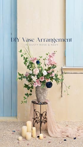 Ling's moment Fake Flowers Box, Faux Artificial Greenery Stems Foam Roses Silk Orchid Ranunculus Fabic Flower for Centerpieces Bouquet Wedding Vase Decorations, Dusty Rose & Navy, Deluxe Combo - color: Pk-dusty Rose & Navy, size: Deluxe