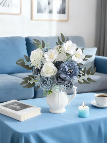 Artificial Flowers Combo Box Set,Dusty Blue Fake Roses Silk Flowers with Stems for DIY Wedding Bridal Bouquets,Floral Arrangement,Table Centerpieces,Baby Shower,Home Decorations - color: Dusty Blue