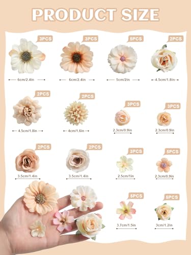 rongflower Mini Artificial Flowers for Crafts, 45 Pcs Nude Color Silk Fake Flowers Assorted Faux Roses Peonies Daisies Bulk for Wedding Decor Graduation Cap Cake Topper Home DIY - color: Nude Color