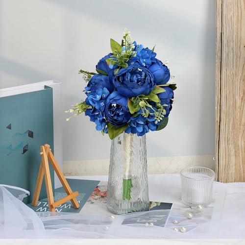 Royal Blue Bridesmaid Bouquet for Wedding, an Artificial Silk Peonies Flowers Bouquet for Marriage Decorations - color: Royal Blue