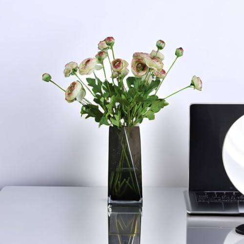 Artificial Silk Flowers Persian Buttercup Bicolor Ranunculus Flower 5 Pcs,Suitable for core Decoration,Wedding Floral Creation,Flower Arrangement DIY Project,Interior Decor（Green） - color: Green