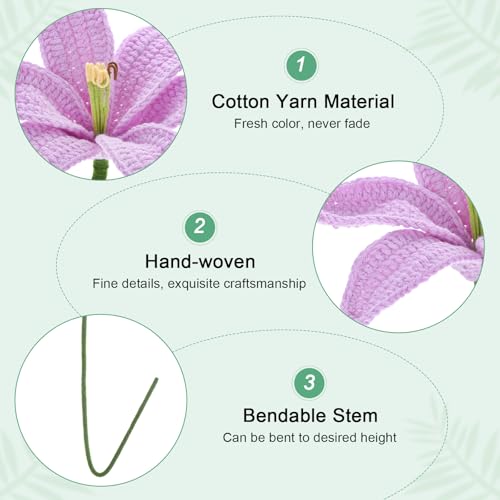 M METERXITY 1-Pack Crochet Flowers, Knitted Artificial Wool Lily for Mother's Day/Wedding/Birthday/DIY Decor, Handmade Knitted Flowers [Purple] - color: Purple
