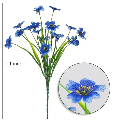 Outdoor Artificial Flowers 21 UV Resistant Bundles Fake Flower Plastic Plants Faux Silk Flowers Porch Hanging Garden Porch Window Box Decorating (Blue) - color: Blue