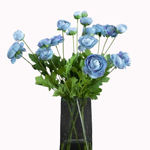 Artificial Silk Flowers Ranunculus Fake Flower 5 Pcs,Suitable for core Decoration,Wedding Floral Creation,Flower Arrangement DIY Project,Interior Decor（Blue） - color: Blue