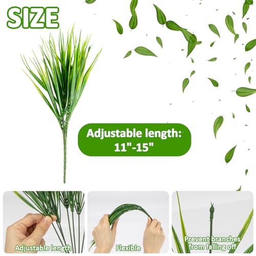 MAQIHAN 10 Artificial Grass Plant Outdoors - Faux Fake Wheat Grass Decor UV Resistant Outdoor Plants Plastic Outside Weed Plant Artificial Greenery for Porch Decorative