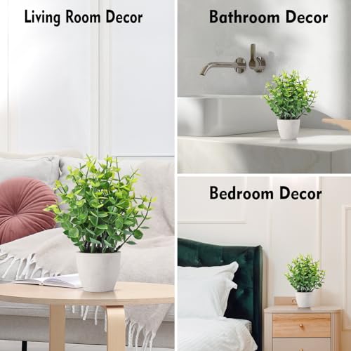 FAVOWREATH 2 Pack Fake Plants Ceramic Mini Artificial Greenery Potted Plants for Home Decor Office Decor Room Decor Farmhouse Decor Indoor Table Bathroom Decor - color: 2 White