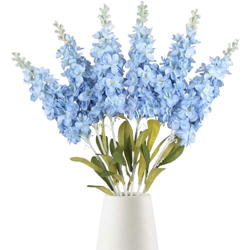 IPOPU Delphinium Artificial Flowers 6pcs 34.60'' Artificial Blue Flowers Faux Larkspur Blue Silk Flowers Fake Snapdragon Long Stem Tall Flowers for Floor Vase Home Decor Centerpieces (Sky Blue) - color: Sky Blue