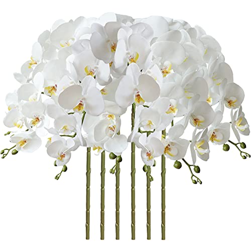 FagusHome 32" Artificial Phalaenopsis Flowers 6 Pcs Artificial Orchid Flowers Stem Plants for Home Décor (6Pcs) - color: White