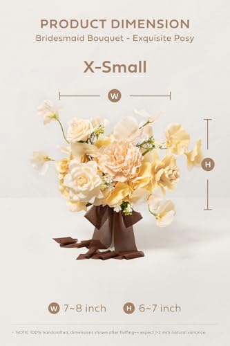 Ling's moment Artificial Cream Bridesmaid Bouquets Set of 6,Yellow Wedding Flower Bouquets Brown Floral Bouquet Bridal Bouquets with Ribbon Ceremony Anniversary,7-inch Diameter - color: Brn-soft Peach & Brown