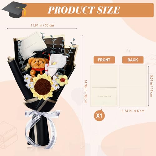 HyDren Graduation Gifts Large Graduation Crochet Flower Bouquet with Bear Sunflower Daisy Card Knitted Flower Bouquet Decorations Crochet Grad Bear CLAS of 2026 Gifts 14.95 x 11.81 Inch