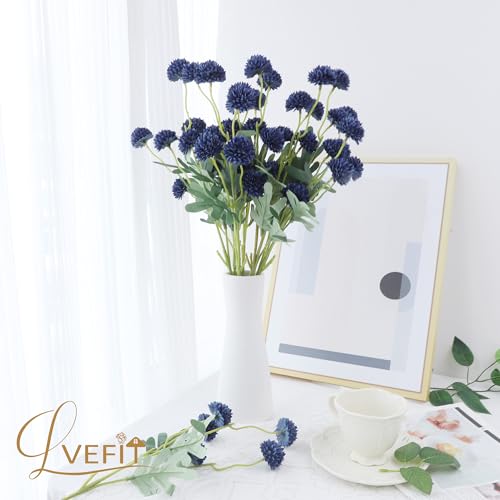 LVEFIT 10 Pcs Navy Blue Fake Mums Long Stem Flowers,Faux Kiku Flower Bulk,Silk Flowers Mini Chrysanthemum Floral Arrangements,Artificial Flowers Chrysanth Mini Fake Flower - color: Navy Blue