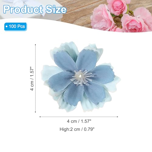 PATIKIL 100 Pcs Fake Silk Flower Heads, 1.6 Inch Artificial Cherry Blossom Faux Flower Heads for DIY Craft Wedding Party Home Wreath Decoration, Blue - color: Blue